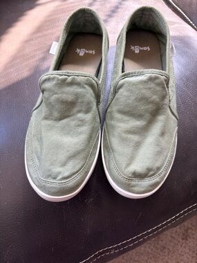 Olive Green Canvas Slip-On Loafers
